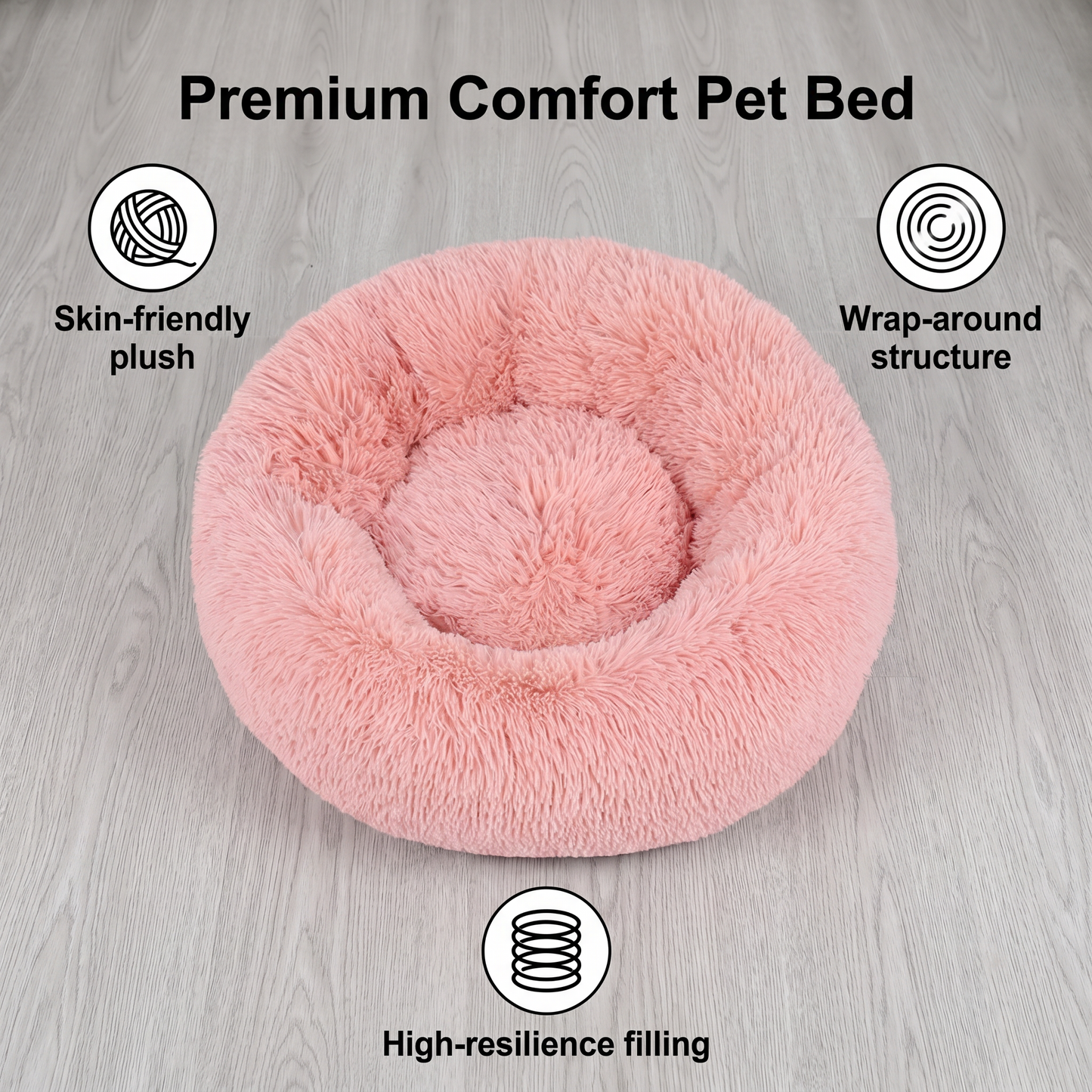 1x Pink Plush Round Pet Bed 50cm 60cm For Dog Cat