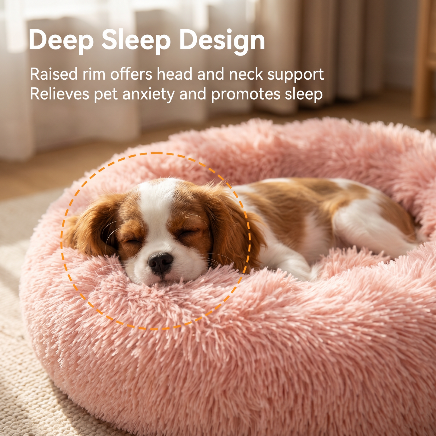 1x Pink Plush Round Pet Bed 50cm 60cm For Dog Cat
