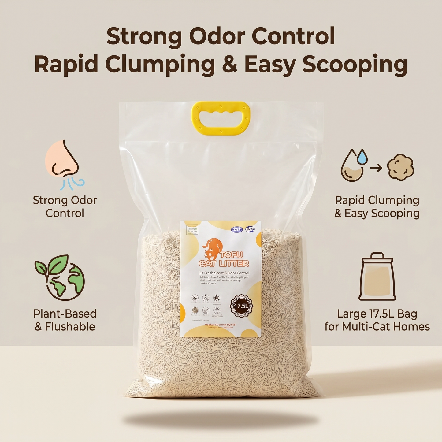 1X Cat Litter 7.1KG 17.5L Tofu Super Absorbent Odour Control Flushable Free Shipping