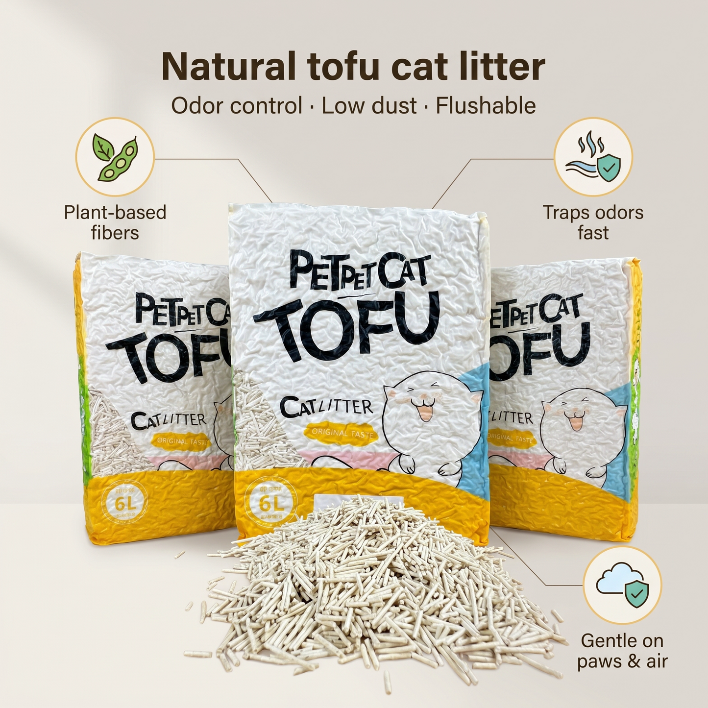 1X Cat Litter 2.5KG 6L Tofu Super Absorbent Odour Control Flushable Free Shipping