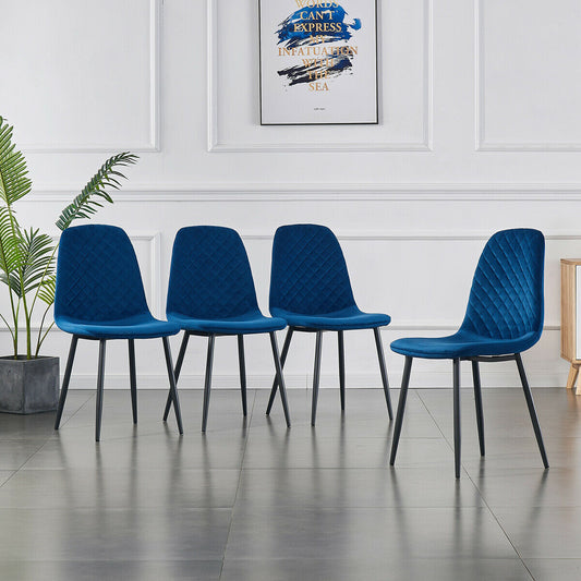 DEJINBU 4x Blue Velvet Dining Chairs Padded Seat Black Metal Legs For Home Cafe Office